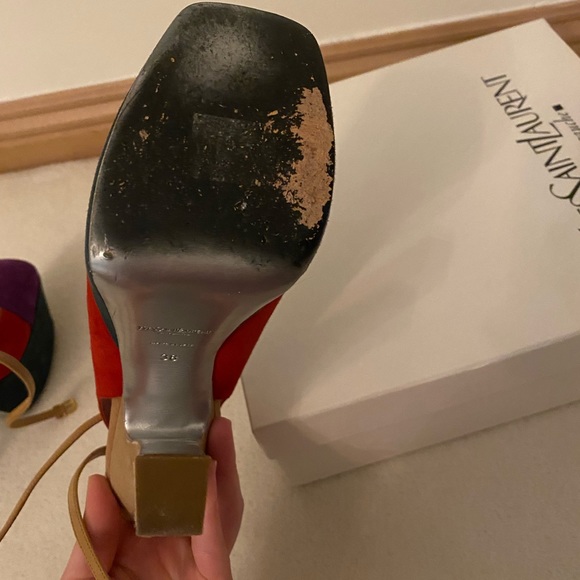 YSL Suede Colorblock Pattern Slingback Pumps - Picture 7 of 8